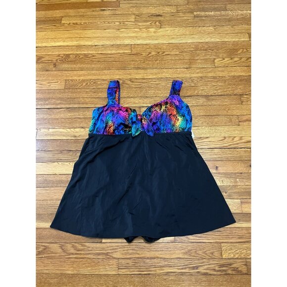 Longitude Swimsuit One Piece Tropical Black Colorful Women's Plus Size 26 NWT - Picture 1 of 5